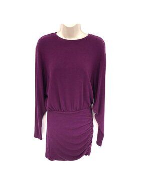 Something Navy Womens Purple Long-Sleeve Ruched Mini Dress XS